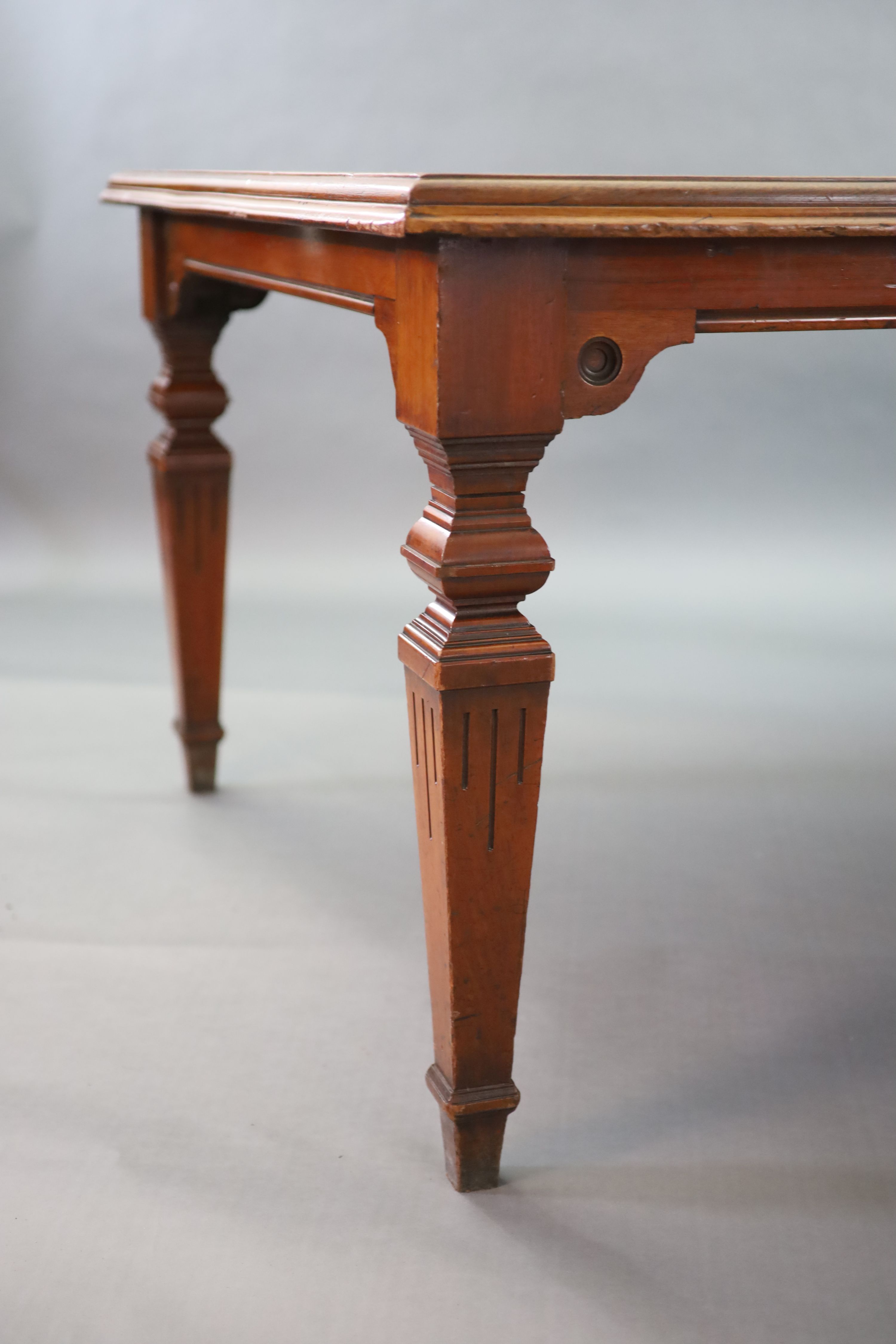 A Victorian mahogany library table, supplied by Sage & Co. Shopfitters of London, W.183cm D.122cm H.79cm